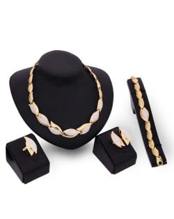 Rhinestone Embellished Buds Design High Fashion 4pcs Women Costume Jewelry Set