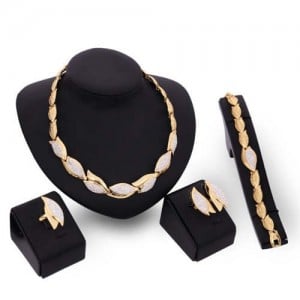 Rhinestone Embellished Buds Design High Fashion 4pcs Women Costume Jewelry Set