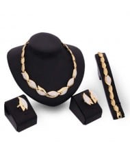 Rhinestone Embellished Buds Design High Fashion 4pcs Women Costume Jewelry Set