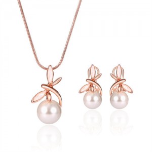 Pearl and Rhinestone Embellished Elegant Design 3pcs Costume Jewelry Set