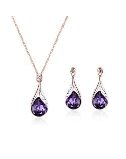 Glass Gem Inlaid Graceful Waterdrop Pendant Design High Fashion Jewelry Set