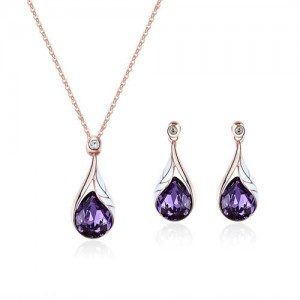 Glass Gem Inlaid Graceful Waterdrop Pendant Design High Fashion Jewelry Set