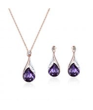 Glass Gem Inlaid Graceful Waterdrop Pendant Design High Fashion Jewelry Set