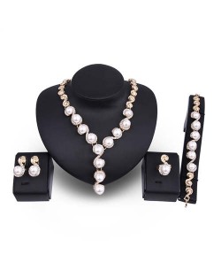 Pearl Inlaid Luxurious Design Bold Fashion 4pcs Costume Jewelry Set