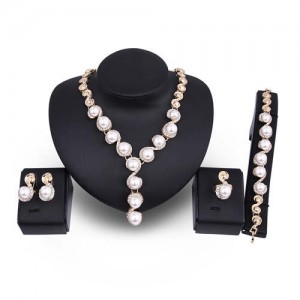 Pearl Inlaid Luxurious Design Bold Fashion 4pcs Costume Jewelry Set