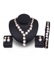 Pearl Inlaid Luxurious Design Bold Fashion 4pcs Costume Jewelry Set