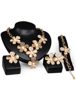 Delicate Flowers Decorated Unique Fashion 3pcs Alloy Costume Jewelry Set