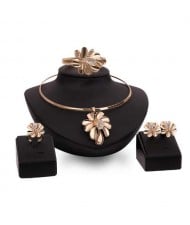Exaggerating Flowers Bold Fashion 4pcs Golden Costume Jewelry Set