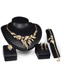 Rhinestone Embellished Leaves Design Wedding Jewelry Set