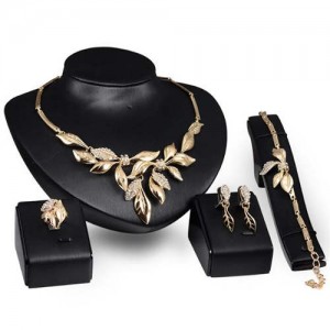 Rhinestone Embellished Leaves Design Wedding Jewelry Set