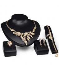 Rhinestone Embellished Leaves Design Wedding Jewelry Set