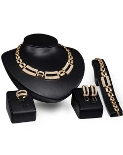 Rhinestone Embellished Bold Chain Design 4pcs Fashion Jewelry Set