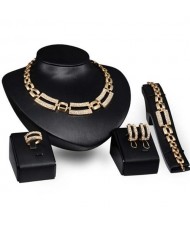Rhinestone Embellished Bold Chain Design 4pcs Fashion Jewelry Set