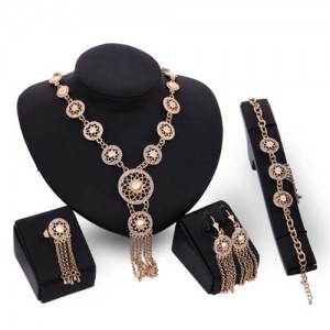Hollow Floral Tassel Chain Design 4pcs Women Fashion Jewelry Set
