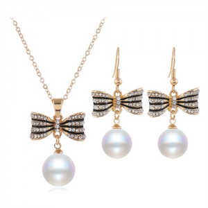 Cute Bowknot with Pearl Tassel Design Luxurious Women Jewelry Set