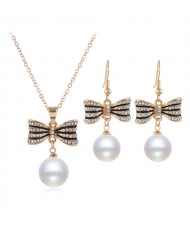 Cute Bowknot with Pearl Tassel Design Luxurious Women Jewelry Set