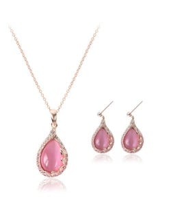 Pink Gem Inlaid Waterdrops Design Bridal Fashion Jewelry Set