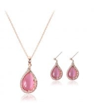 Pink Gem Inlaid Waterdrops Design Bridal Fashion Jewelry Set