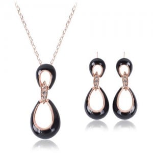 Rhinestone Embellished Hollow Waterdrop Graceful Design Women Costume Jewelry Set