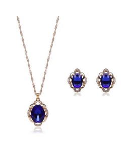 Blue Gems Inlaid Elegant Women Statement Fashion Jewelry Set