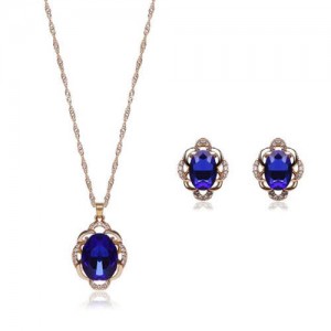 Blue Gems Inlaid Elegant Women Statement Fashion Jewelry Set