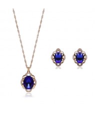 Blue Gems Inlaid Elegant Women Statement Fashion Jewelry Set