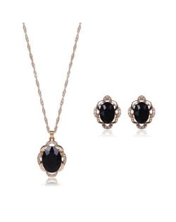 Black Gem Inlaid Elegant Women Statement Fashion Jewelry Set