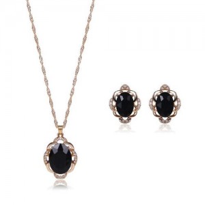 Black Gem Inlaid Elegant Women Statement Fashion Jewelry Set