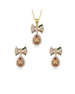 Rhinestone and Glass Bowknot Elegant Style Women Costume Jewelry Set