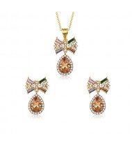 Rhinestone and Glass Bowknot Elegant Style Women Costume Jewelry Set