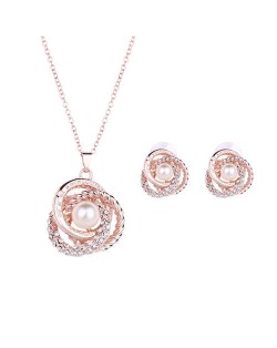 Pearl Inlaid Hollow Flower Design Bridal Style Wedding Jewelry Set