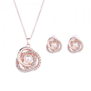 Pearl Inlaid Hollow Flower Design Bridal Style Wedding Jewelry Set