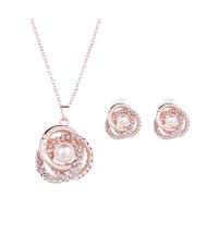 Pearl Inlaid Hollow Flower Design Bridal Style Wedding Jewelry Set