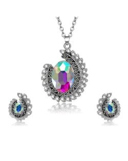 Colorful Gem Embellished Creative Folk Design Women Fashion Jewelry Set