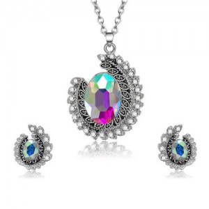 Colorful Gem Embellished Creative Folk Design Women Fashion Jewelry Set