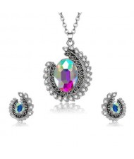 Colorful Gem Embellished Creative Folk Design Women Fashion Jewelry Set