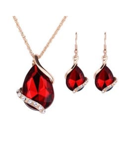 Graceful Gem Waterdrop Shape Bridal Style Wedding Jewelry Set - Red