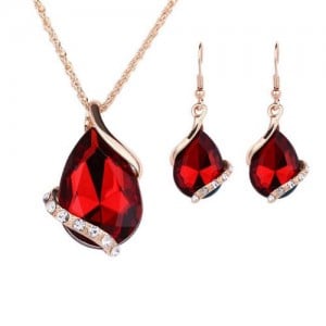 Graceful Gem Waterdrop Shape Bridal Style Wedding Jewelry Set - Red