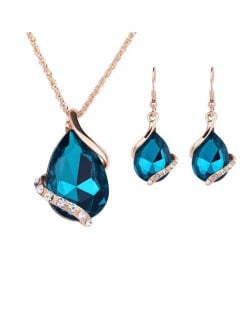 Graceful Gem Waterdrop Shape Bridal Style Wedding Jewelry Set - Blue