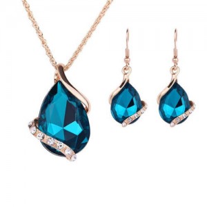 Graceful Gem Waterdrop Shape Bridal Style Wedding Jewelry Set - Blue