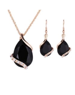 Graceful Gem Waterdrop Shape Bridal Style Wedding Jewelry Set - Black