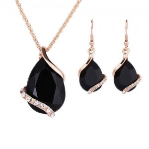 Graceful Gem Waterdrop Shape Bridal Style Wedding Jewelry Set - Black
