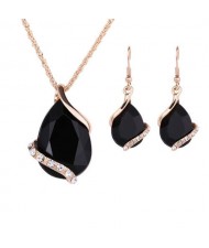 Graceful Gem Waterdrop Shape Bridal Style Wedding Jewelry Set - Black