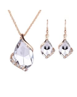 Graceful Gem Waterdrop Shape Bridal Style Wedding Jewelry Set - White