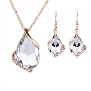 Graceful Gem Waterdrop Shape Bridal Style Wedding Jewelry Set - White