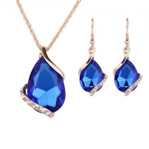 Graceful Gem Waterdrop Shape Bridal Style Wedding Jewelry Set - Royal Blue