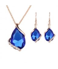 Graceful Gem Waterdrop Shape Bridal Style Wedding Jewelry Set - Royal Blue