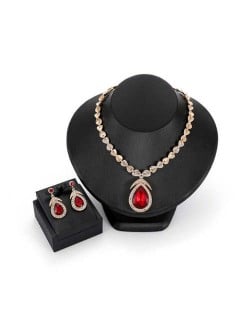 Elegant Waterdrop Rhinestone Embellished High Fashion Women Jewelry Set - Red