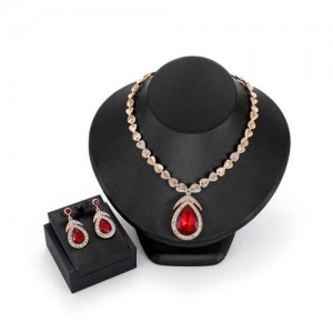 Elegant Waterdrop Rhinestone Embellished High Fashion Women Jewelry Set - Red