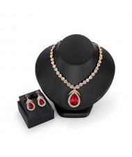 Elegant Waterdrop Rhinestone Embellished High Fashion Women Jewelry Set - Red